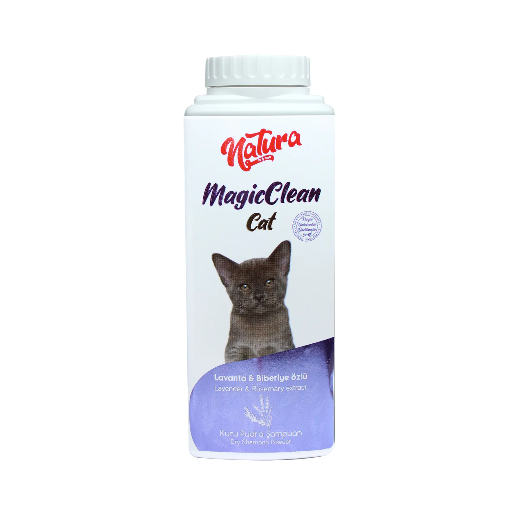 Natura MagicClean Cat - 150 г, сухой шампунь с экстрактом лаванды и розмарина, полоскание не требуется, порошковая Чистка для кошек