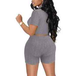 ชุดออกกำลังกายโยคะ 3 ชิ้นสำหรับผู้หญิง แบบเรียบง่าย เอวสูง เสื้อครอปแขนยาว กางเกงเลกกิ้ง ชุดออกกำลังกาย - Product Image 3