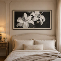 Nouvelle Peinture Abstraite Personnalisée en Promotion, Fleur Noire et Blanche, Peinture à l'Huile Faite à la Main, Décoration Murale pour la Maison