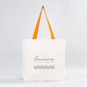 Custom 19 16 4 (48 41 10 Cm) 10 oz Cotton Canvas Beach Tote <b>Bag</b> Orange Handles Durable Recyclable <b>Medium</b> Size Letter - Product Image 5