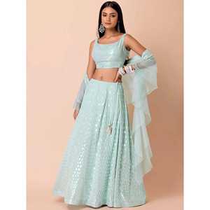 Lehenga Choli de mariage en georgette à paillettes bleu ciel, robes de soirée attrayantes - Product Image 3