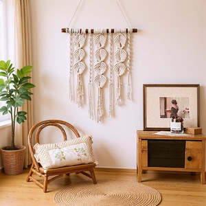 Tapiz de Macramé Bohemio de Algodón para Colgar en la Pared, Diseño Floral, Color Natural, Forma Geométrica, Decoración para Bodas y Sala de Estar, Lavable - Product Image 1
