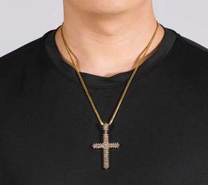 Pendentif croix pyramidale en or jaune 14 carats personnalisé Nouveau Hip Hop Diamant simulé taille princesse Moissanite principale en argent 925 - Product Image 5