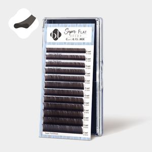 Extensiones de Pestañas Súper Planas, Fibra PBT Coreana, Color Marrón Oscuro, Curvatura C, 7mm de Longitud, Modelo Elíptico Plano con Longitudes Mixtas - Product Image 1