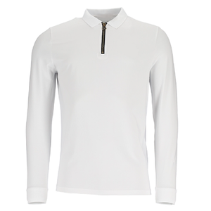 Polo de manga larga con cremallera para hombre, camiseta informal inteligente de poliéster de la mejor calidad, de Color sólido diseño en blanco, precio al por mayor - Product Image 1