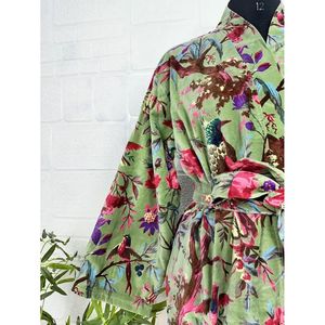 Luxury Unisex <b>Kimono</b> <b>Jacket</b> Elegant Bird Green Malibu Bluish Reversible <b>Silk</b> Lined Autumn Winter House Robe-One Size Fits All - Product Image 4