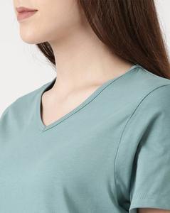 Camiseta de verano personalizada de alta calidad con cuello en V para mujer 100% seda algodón Spandex Casual manga corta suelta Slim Fit ecológico para - Product Image 6