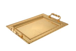 Plateau rectangulaire long en métal doré avec poignées, plat décoratif, organisateur élégant, plat élégant, accent de décoration intérieure, mariage - Product Image 3
