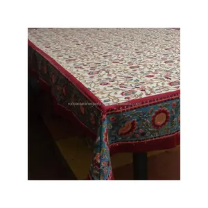 Feinste Qualität Jaipur Traditionelle Kashida Design Block Bedruckte Stoff In Baumwolle Tischdecke Zum Verkauf Bestickt