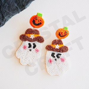<b>Halloween</b> Exaggerated Beaded <b>Earrings</b> for Women Patriotic Memorial Day Orange White Blue Colour Fabric Material - Product Image 2
