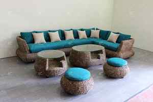 Gorgeous Natural Material Water Hyacinth <b>Wicker</b> <b>Sofa</b> Set for Indoor Living Room Use - Product Image 3