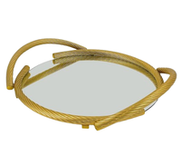 Plateau miroir à bordure dorée métallique fait main avec décoration orientale, grossiste de bougies et plateau de service de Noël, plateau décoratif à bordure