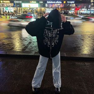 Chandails à capuche entièrement zippés avec pierre réfléchissante pour la lumière, sweats à capuche de rue imprimés avec Logo personnalisé - Product Image 4