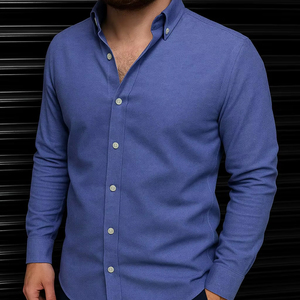 Camisa clásica informal de manga larga con botones para hombre, cómoda mezcla de algodón para uso diario y formal, suministro OEM de talla grande - Product Image 1