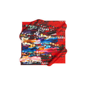 Bufanda de Seda Crepé Satinado de Lujo, Diseño a Mano, 90x90 cm Cuadrada - Product Image 1