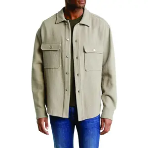 定制设计高品质男士按扣杂事夹克轻质弹力棉衬衫夹克