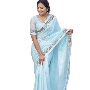 Premium doux Kota Dori tissu lourd fil à broder travail Multi point bordure longue longueur fantaisie Saree avec chemisier en cours d'exécution pièce - Product Image 1