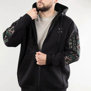 Sweat à capuche moderne avec fermeture éclair intégrale, broderie, 100% coton, chaud, respirant, streetwear avec poche pour l'hiver - Product Image 2