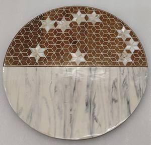 การออกแบบคลาสสิกถาดเก็บไม้สําหรับบ้านโรงแรมร้านอาหารอุปกรณ์เสริมถาดเสิร์ฟสีเทาทรงกลมถาดเก็บไม้ - Product Image 3