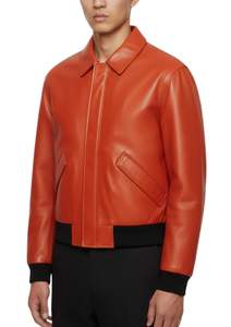 Chaqueta Bomber de Cuero PU Estilo Vintage para Hombre, Acabado Suave, Dobladillo Acanalado, Uso Diario - Product Image 4