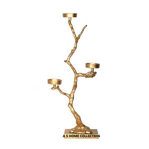 Lot de 3 bougeoirs design feuillu aluminium métal couleur argent avec dessus en verre décoration d'éclairage artisanale de luxe - Product Image 4