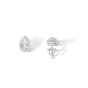 Pendientes de Diamantes Cultivados en Laboratorio IGI, Oro Blanco Sólido de 14K y 18K, Corte Pera y Redondo, Estilo Halo, Claridad VVS, Joyería al por Mayor - Product Image 4