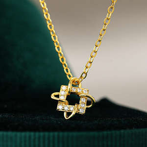 Collier pendentif carré géométrique en nœud chinois, argent sterling 925, tendance, haute qualité, moissanite, fiançailles, mariage, chaîne à maillons - Product Image 4