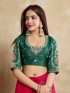 Hermosa colección de Sari de diseñador nupcial de alta calidad con trabajo de secuencia de bordado en tela de seda Fendy Chinon para mujer - Product Image 3