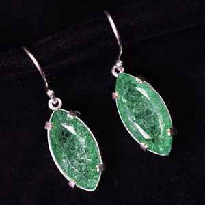 Pendientes de Esmeralda Colombiana Verde Certificada, 65.90 Ct, Gema Natural de Corte Marquesa, Plata de Ley 925, Regalo - Product Image 2