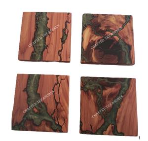 MOLDED Quality Epoxy Resin Coasters <b>Set</b> With Ocean Effect Decorative Square Round Epoxy <b>Wood</b> Resin Coaste - Product Image 1