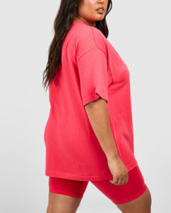 Vente en gros 100% coton ensemble de t-shirts courts et surdimensionnés pour femmes Biker tenue décontractée d'été ensemble de jogging pour femmes avec logo imprimé personnalisé - Product Image 3