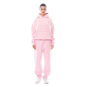 Survêtements pour femmes personnalisés 100% coton polaire Baggy Style décontracté Jogging costume pull surdimensionné à capuche pantalons de survêtement survêtement - Product Image 5