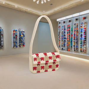 Nuevo Bolso de Hombro con Cuentas Hecho a Mano, Diseño de Lazo Rojo, Elegante y de Lujo, Ecológico, para Eventos Nocturnos, Casuales, Festivales, Bodas, 2025 - Product Image 1