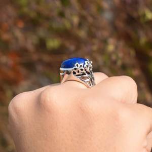 Romantic Design 925 Sterling Silver Wedding <b>Ring</b> for Women <b>Lapis</b> <b>Lazuli</b> Stone Oval Cabs Classic Style for Engagement Party - Product Image 2