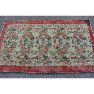 Alfombra turca Vintage de 3,7x6,4 pies, rojo, verde, Patchwork, tejido plano, área grande, Alfombra de lana para decoración de sala de estar, látex - Product Image 4