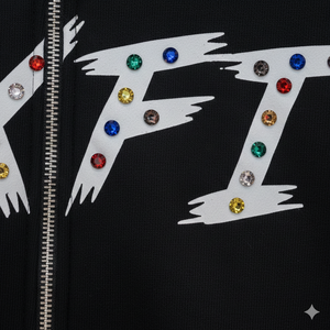 Sudadera con Capucha Negra Rexfit para Hombre, con Cierre, Logotipo Estampado en el Pecho y Adornos de Piedras Preciosas |   Sudadera con Capucha Premium de Invierno para Ropa Urbana - Product Image 5