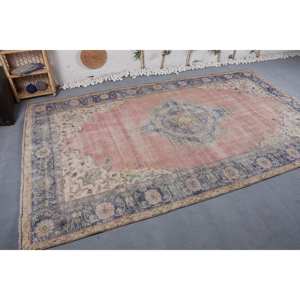 Tapis turc vintage 6.9 X 11.3ft rose noir Patchwork laine tissage plat pour salon décor Latex soutenu - Product Image 3