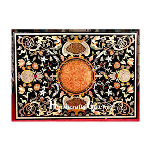 Hermosa mesa con incrustaciones de mármol negro hecha a mano, forma rectangular, venta de exportación de fabricación india para mesas de mármol - Product Image 1