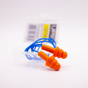 Bouchons d'oreilles en silicone UMP à trois languettes NRR/sf. Protection auditive réutilisable hypoallergénique 18 dB avec option cordon pour la réduction du bruit - Product Image 3