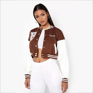 Chaqueta universitaria recortada personalizada 2025 para mujer, abrigo con letras, forro de seda, Top corto, estilo béisbol, chaqueta holgada informal con parche corto - Product Image 4