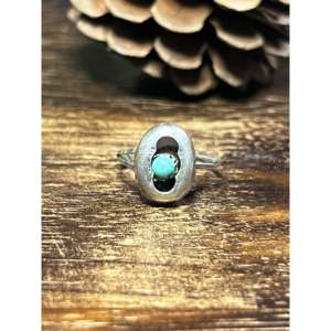 Navajo Handmade Kingman <b>Turquoise</b> Sterling Silver Shadow Box Statement <b>Ring</b> - Product Image 1