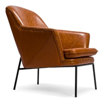 Fauteuil en cuir PU marron de style mid-century modern avec pieds en métal, fauteuil lounge ergonomique et confortable pour salon et hôtel