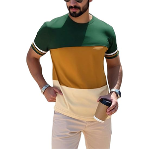 Camiseta a rayas de verano informal, camiseta de manga corta con cuello redondo de bloque de Color a la moda, camiseta de calle Multicolor de algodón 100% para hombre - Product Image 3