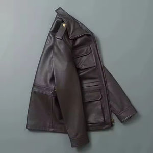 Men's Genuine Premium Cowhide Leather <b>Motorbike</b> Jacket Black Vintage Slim Fit <b>Stand</b> Collar Front Logo Biker Jacket - Product Image 3