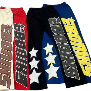 100% algodón Joggers 3D Puff Print French Terry Stacked Hot Trending Style-Pantalones acampanados delgados de bloque de color lateral para hombres - Product Image 6