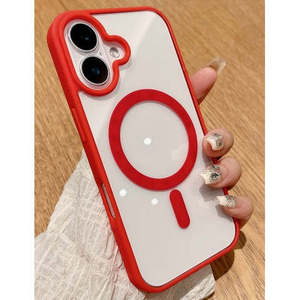 Funda Híbrida Transparente para iPhone 16 Plus 6.7 con Anillo Magnético y Borde Rojo - Product Image 1