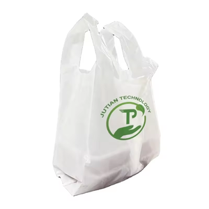 Sac d'épicerie biodégradable OXO + PLA imprimé de logos personnalisés en gros Emballage alimentaire de t-shirt avec logo personnalisé - Product Image 2