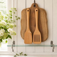 Ensemble d'ustensiles de cuisine personnalisés pour restaurant, couverts en bois écologiques comprenant une spatule et une cuillère à soupe, 6 pièces, lavage à la main uniquement