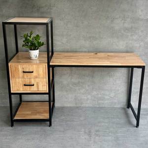 Estación de Trabajo BD68096 con Estante y Cajón Integrados, Acero y Madera con Madera de Caucho, Muebles de Oficina Prácticos y Elegantes - Product Image 3