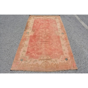 Alfombra turca Vintage área grande 4,2X7,6 pies rectángulo abstracto patrón de retazos naranja Beige lana látex para pasillo para habitación - Product Image 1